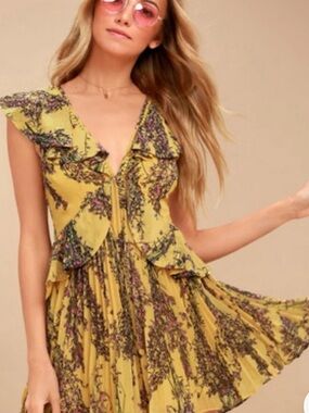 KEEPSAKE the Label Yellow Floral Ruffle Tiered Mini Dress